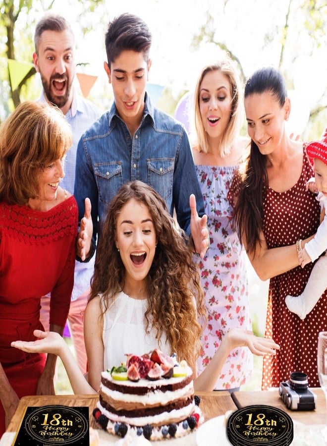 KHAIVI 40 قطعة من زينة عيد الميلاد الثامن عشر للأولاد والبنات، أطباق عيد ميلاد سوداء وذهبية، مناديل، أدوات مائدة لها وله، هدايا حفلات عيد ميلاد عمرها 18 عامًا - Image 5