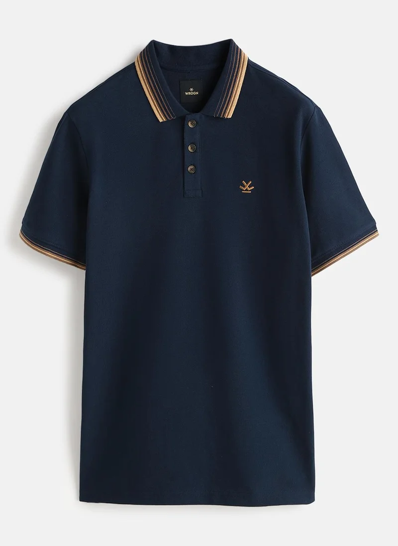 Wrogn Jacquard Collar Pique Polo T-Shirt | Navy