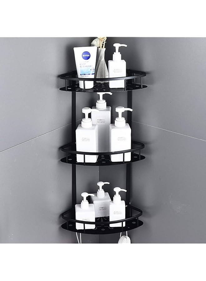 vesus Shower Caddy, Shower Organizer, Wall Mounted Aluminum Shower Shelf with Adhesive(No Drilling), Storage Rack for Toilet,Shampoo,Dorm and Kitchen (black, 3-Tiers)  - Image 1