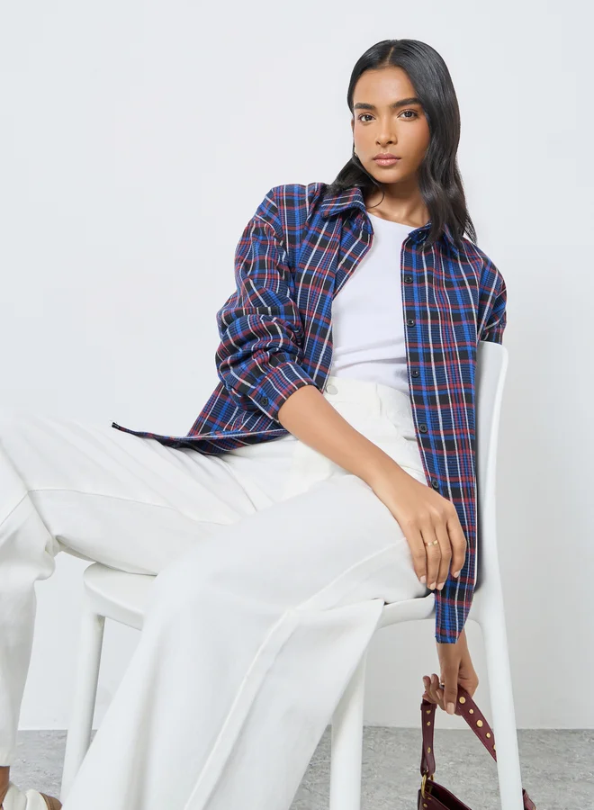 Take Two Take Two Checked Buttoned Oversized Shirt