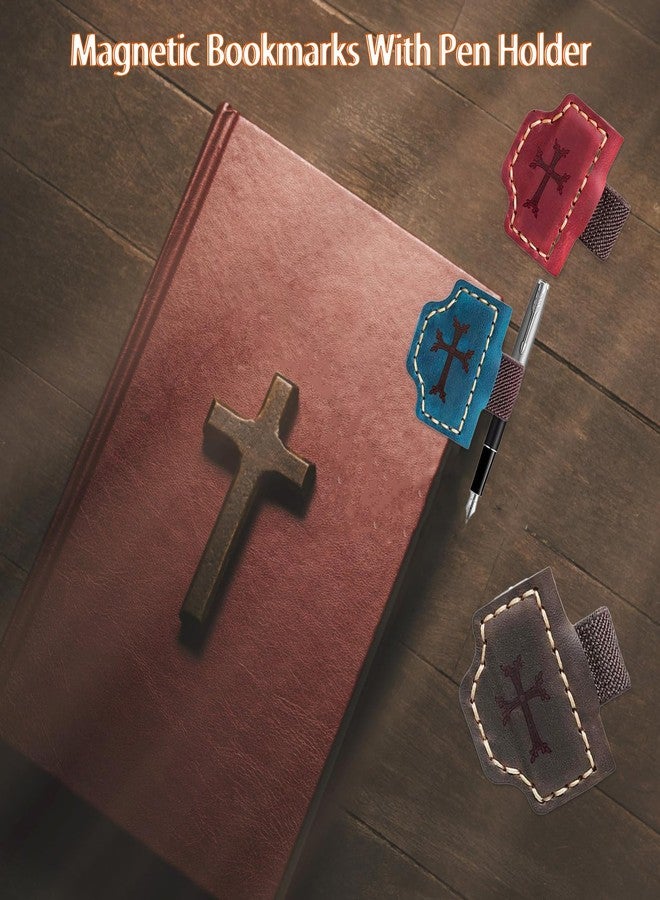 Aebgsa Personalized Leather Magnetic Bookmark Cross Element,Bygone Mark Bookmark with Pen Holder, Magnetic Bookmarks for Bible Study Friends Reader Book Lovers Men Women(Dark Brown Crosses, 2PCS) - Image 5