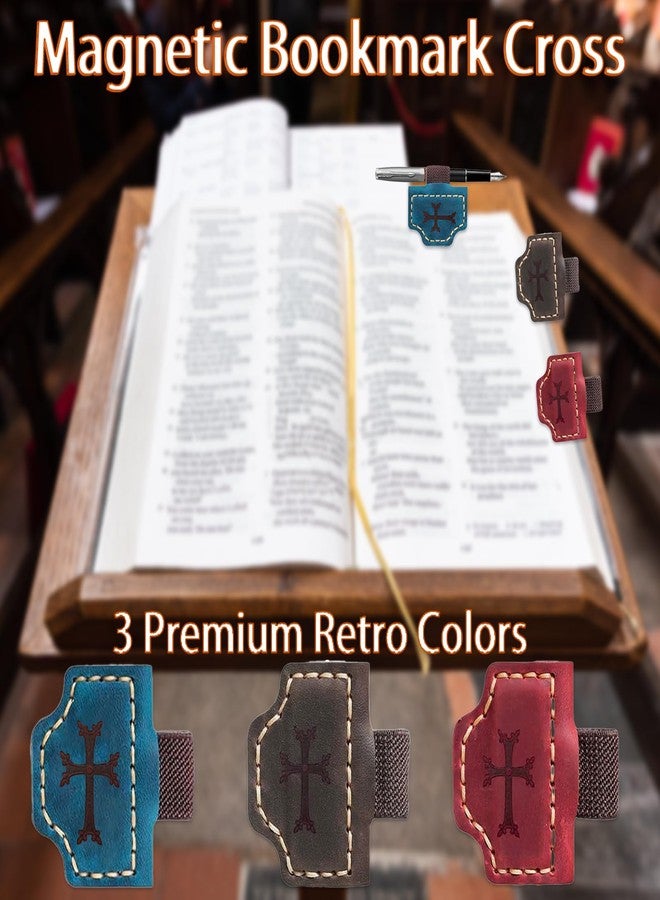Aebgsa Personalized Leather Magnetic Bookmark Cross Element,Bygone Mark Bookmark with Pen Holder, Magnetic Bookmarks for Bible Study Friends Reader Book Lovers Men Women(Dark Brown Crosses, 2PCS) - Image 2