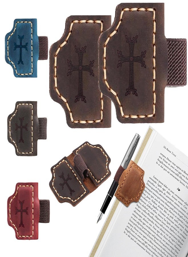 Aebgsa Personalized Leather Magnetic Bookmark Cross Element,Bygone Mark Bookmark with Pen Holder, Magnetic Bookmarks for Bible Study Friends Reader Book Lovers Men Women(Dark Brown Crosses, 2PCS) - Image 1