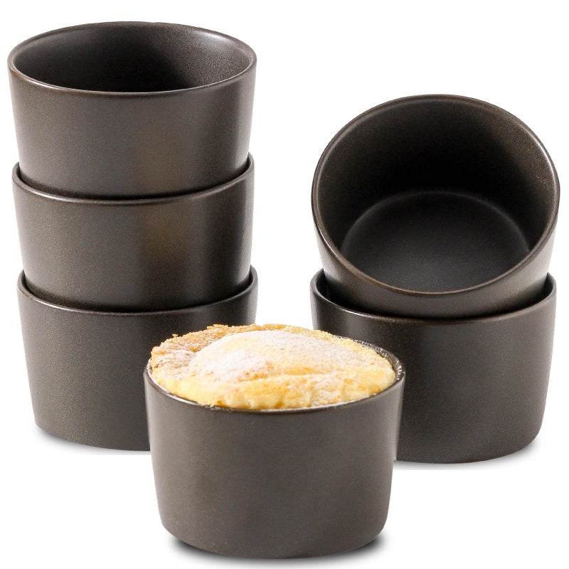 Tikooere Ramekins 6 Oz  Oven Safe Souffl? Dishes For Creme Brulee  Souffle  Pudding  Lava Cake  Stoneware Custard Ramikens For Baking  Ceramic Sauce Bowls Set Of 6  Kitchen Decor Gift  Matte Black - Image 1