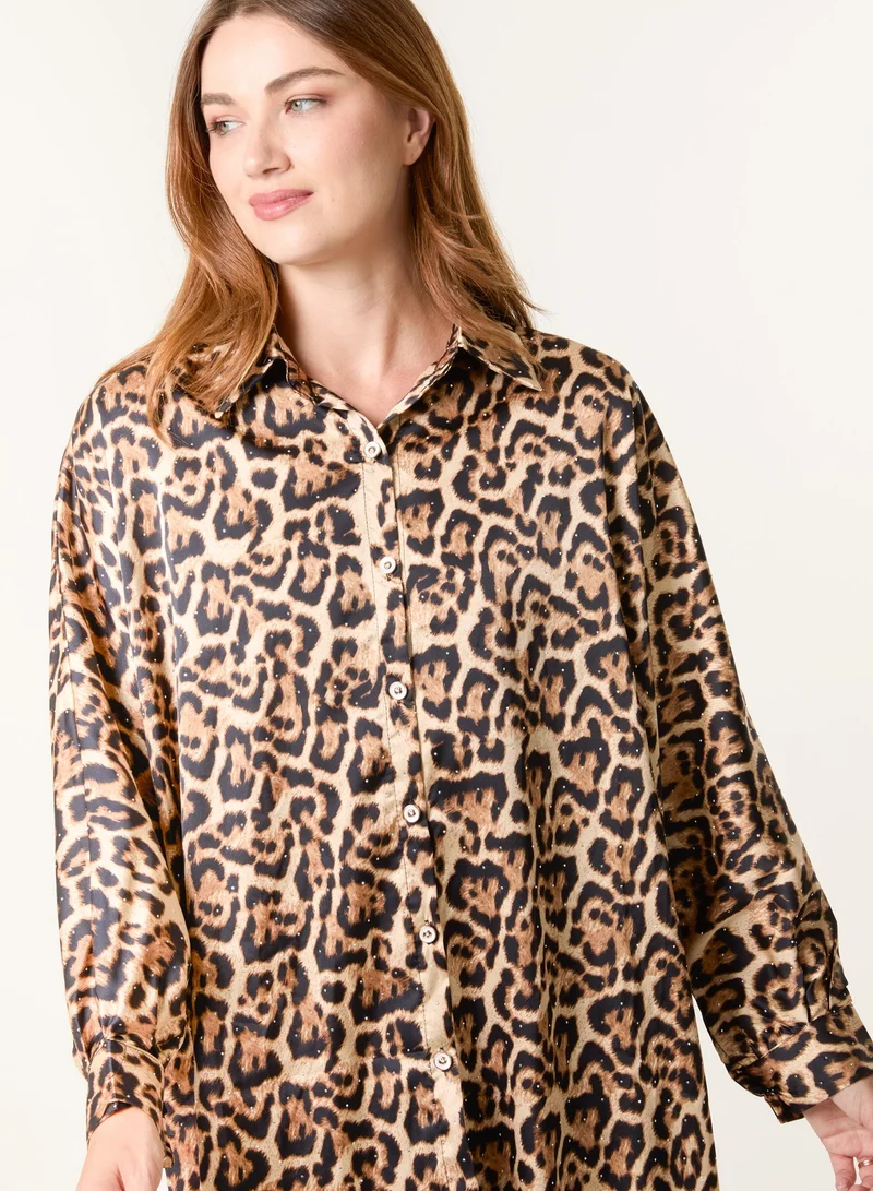 بلو فانيلا قميص بطبعة جلد الفهد