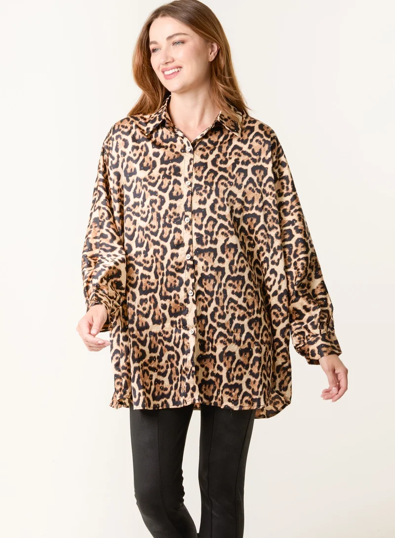 بلو فانيلا قميص بطبعة جلد الفهد