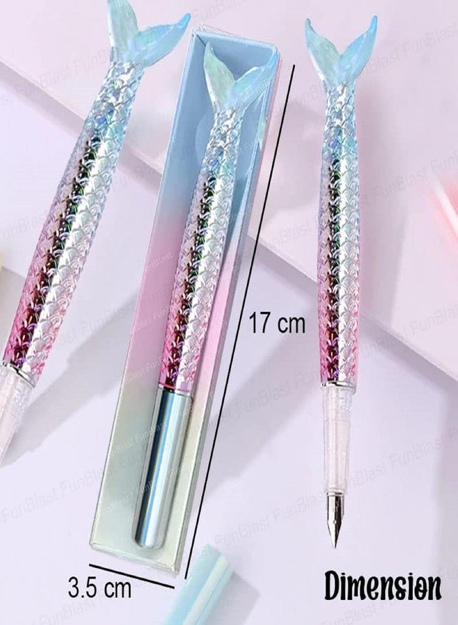 APCATIO Fountain Pen - Mermaid Design, Medium Point Nib, Pen for School, Office, Kawaii Pen Set(1 Pen, 7 Refills-Blue Ink) - Image 3