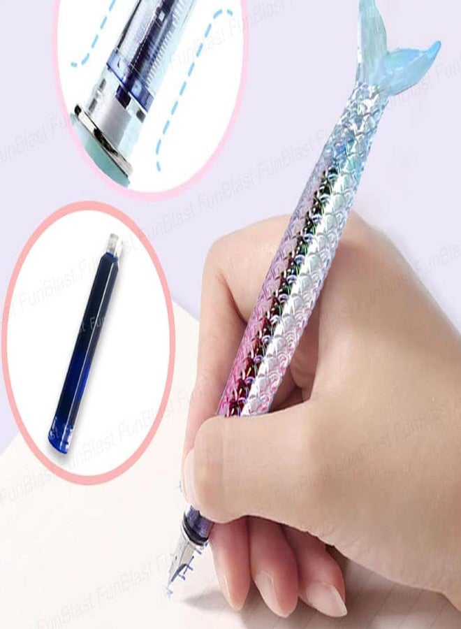 APCATIO Fountain Pen - Mermaid Design, Medium Point Nib, Pen for School, Office, Kawaii Pen Set(1 Pen, 7 Refills-Blue Ink) - Image 2