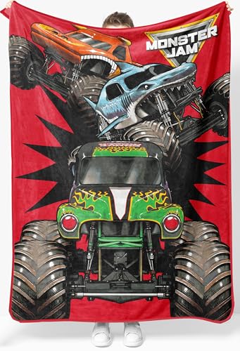 Jay Franco Kids Plush Throw Blanket Soft Cozy Fleece Throw for Bedroom Couch Dcor Official Licensed Product Red Monster Jam 46x60 Throw Blanket - Image 1