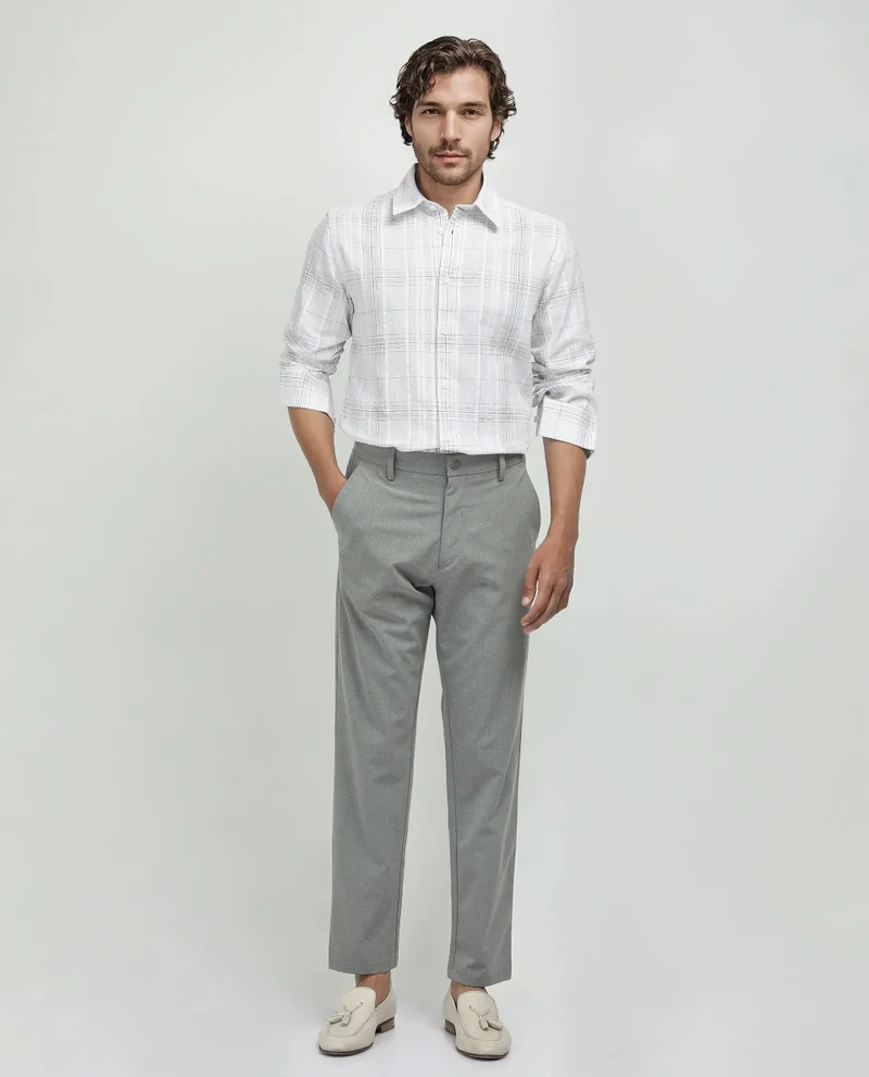 Rare Rabbit Rare Rabbit Men's Cols White Cotton Fabric Full Sleeve Spread Collar Button Closure Checked Shirt