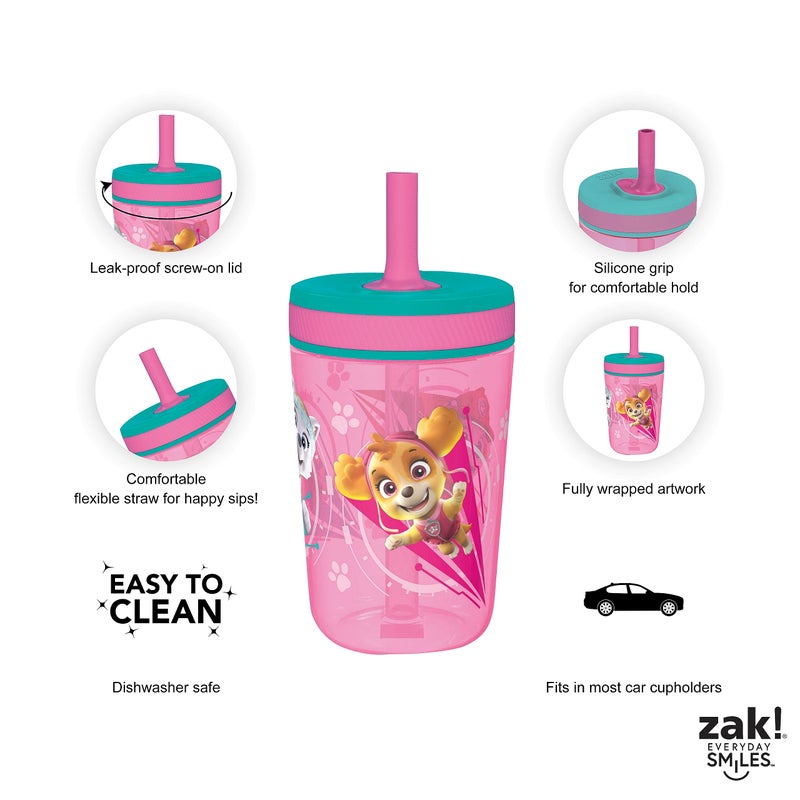 Zak Designs Kelso 15 oz Tumbler Set (Paw Patrol Skye & Everest) Non-BPA Leak-Proof Screw-On Lid with Straw Made of Durable Plastic and Silicone, Perfect Baby Cup Bundle for Toddlers, Kids (2pc Set) - Image 4