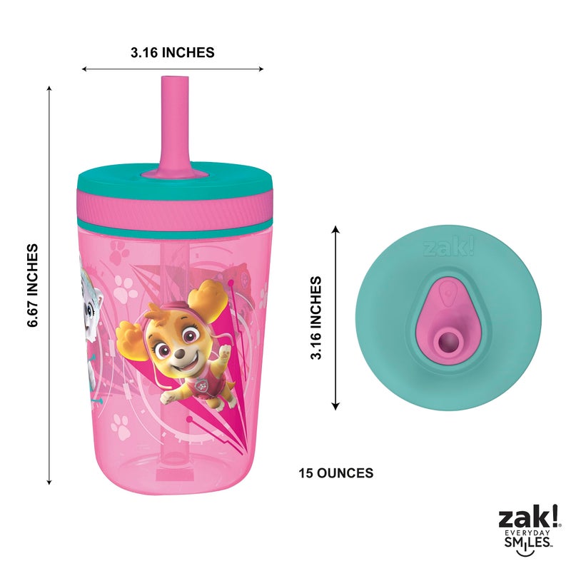 Zak Designs Kelso 15 oz Tumbler Set (Paw Patrol Skye & Everest) Non-BPA Leak-Proof Screw-On Lid with Straw Made of Durable Plastic and Silicone, Perfect Baby Cup Bundle for Toddlers, Kids (2pc Set) - Image 5