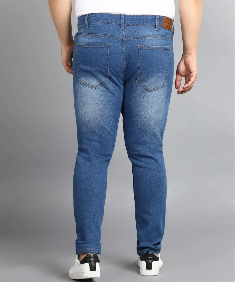 Urbano Fashion  Urbano Plus Men's Blue Regular Fit Washed Jeans Stretchable  | Best Price UAE