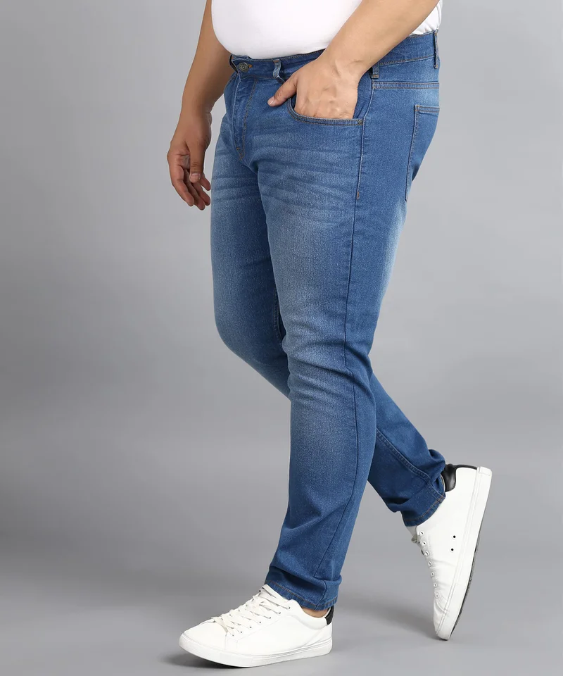 Urbano Fashion  Urbano Plus Men's Blue Regular Fit Washed Jeans Stretchable  | Best Price UAE
