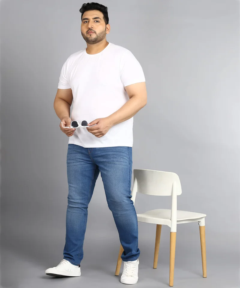 Urbano Fashion  Urbano Plus Men's Blue Regular Fit Washed Jeans Stretchable  | Best Price UAE