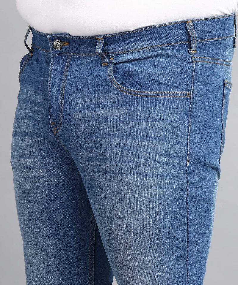 Urbano Fashion  Urbano Plus Men's Blue Regular Fit Washed Jeans Stretchable  | Best Price UAE
