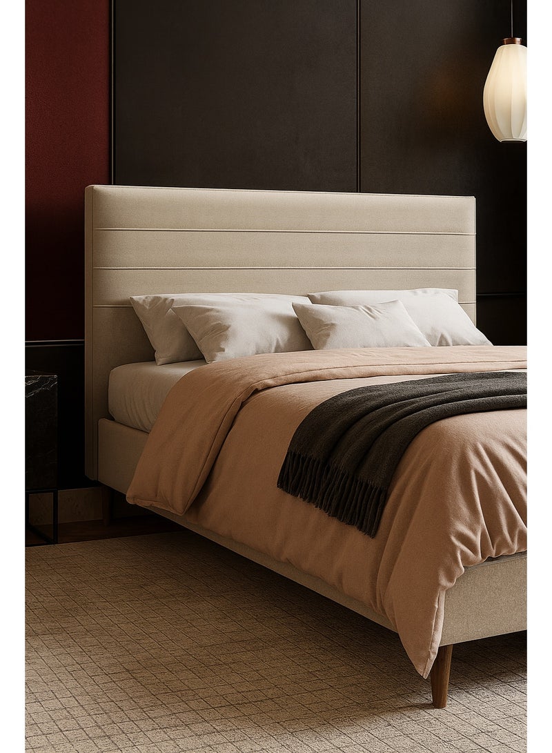 KUSTOMDECO Modern Fabric Upholstered Queen Size Bed Frame with Headboard | Premium Soft Linen Platform Bed with Wooden Legs by KustomDeco (Beige) - Image 2