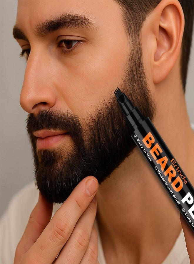 Erinde Beard Pencil Filler for Men Black (2 Pack - 4-Tip Beard Filler, Waterproof Long Lasting Beard Pen Kit with 2 Fillers & 1 Brush, Stocking Stuffers for Men - Image 2