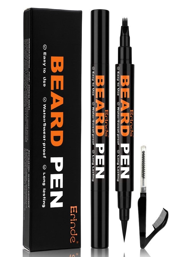 Erinde Beard Pencil Filler for Men Black (2 Pack - 4-Tip Beard Filler, Waterproof Long Lasting Beard Pen Kit with 2 Fillers & 1 Brush, Stocking Stuffers for Men - Image 1