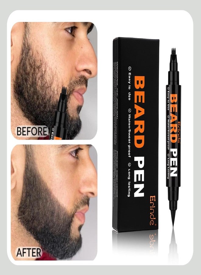 Erinde Beard Pencil Filler for Men Black (2 Pack - 4-Tip Beard Filler, Waterproof Long Lasting Beard Pen Kit with 2 Fillers & 1 Brush, Stocking Stuffers for Men - Image 3
