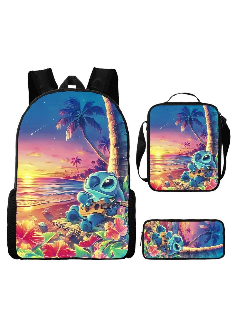 general 3-Piece Cartoon Stitch 3D Print Backpack Set - Image 1