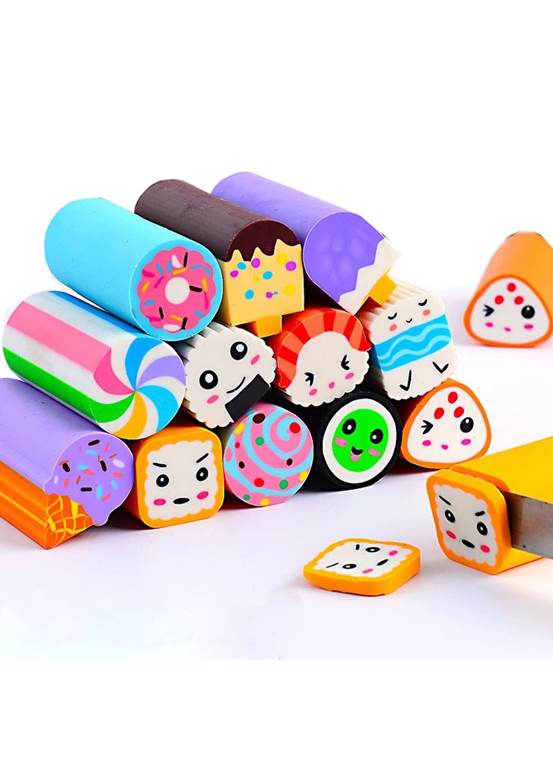 KASTWAVE - Cute Cartoon Food Eraser, Sushi Desserts Desk Pet Erasers for Kids Cute Fun Erasers for Students Bulk Long Pencil Erasers for School Supplies Prize Gifts Party Favors 12 Pack - Image 1