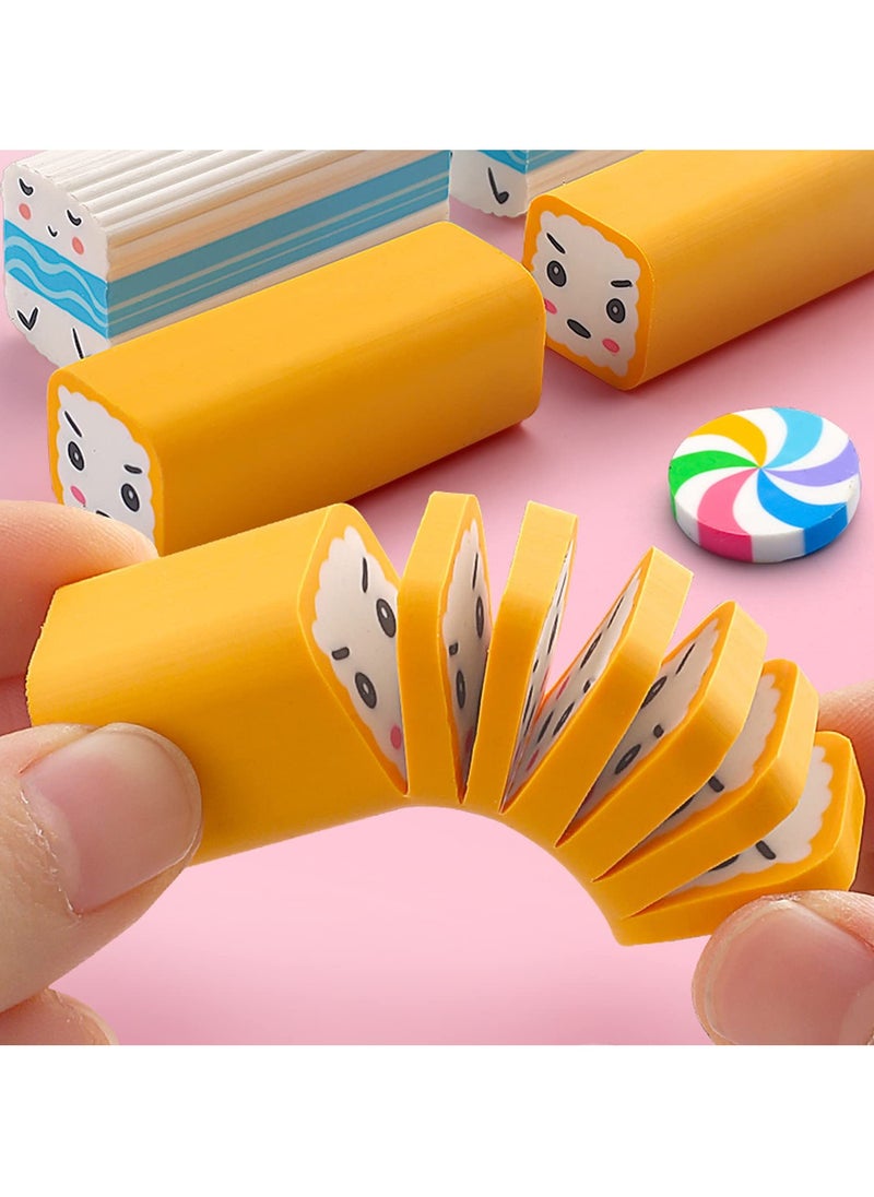 KASTWAVE - Cute Cartoon Food Eraser, Sushi Desserts Desk Pet Erasers for Kids Cute Fun Erasers for Students Bulk Long Pencil Erasers for School Supplies Prize Gifts Party Favors 12 Pack - Image 1