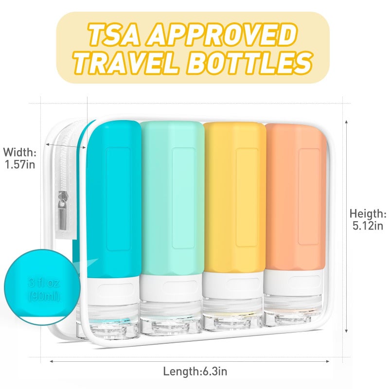 Redfly Travel Bottles for Toiletries, Tsa Approved 3oz Travel Size Containers, Leak Proof Travel Size Toiletries Bottles Silicone, BPA Free Refillable Essentials for Shampoo Conditioners, Colorful - Image 5