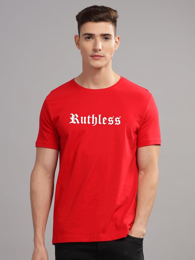 ADRO Men's Ruthless Graphic Printed T-Shirt - Premium Cotton Red Tee - Image 3