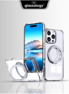glassology iPhone 16 Pro Max 360° Rotate Ring Stand MagSafe Case Shockproof Wireless Charging Compatible Adjustable Kickstand (Clear)  - Image 1