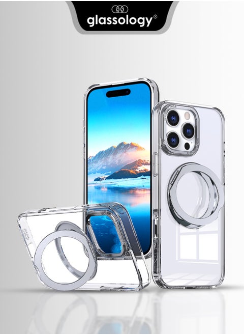 iPhone 16 Pro Max 360° Rotate Ring Stand MagSafe Case Shockproof Wireless Charging Compatible Adjustable Kickstand (Clear)