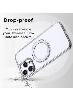 glassology iPhone 16 Pro Max 360° Rotate Ring Stand MagSafe Case Shockproof Wireless Charging Compatible Adjustable Kickstand (Clear)  - Image 3