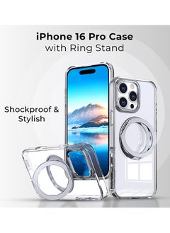 glassology iPhone 16 Pro Max 360° Rotate Ring Stand MagSafe Case Shockproof Wireless Charging Compatible Adjustable Kickstand (Clear)  - Image 2