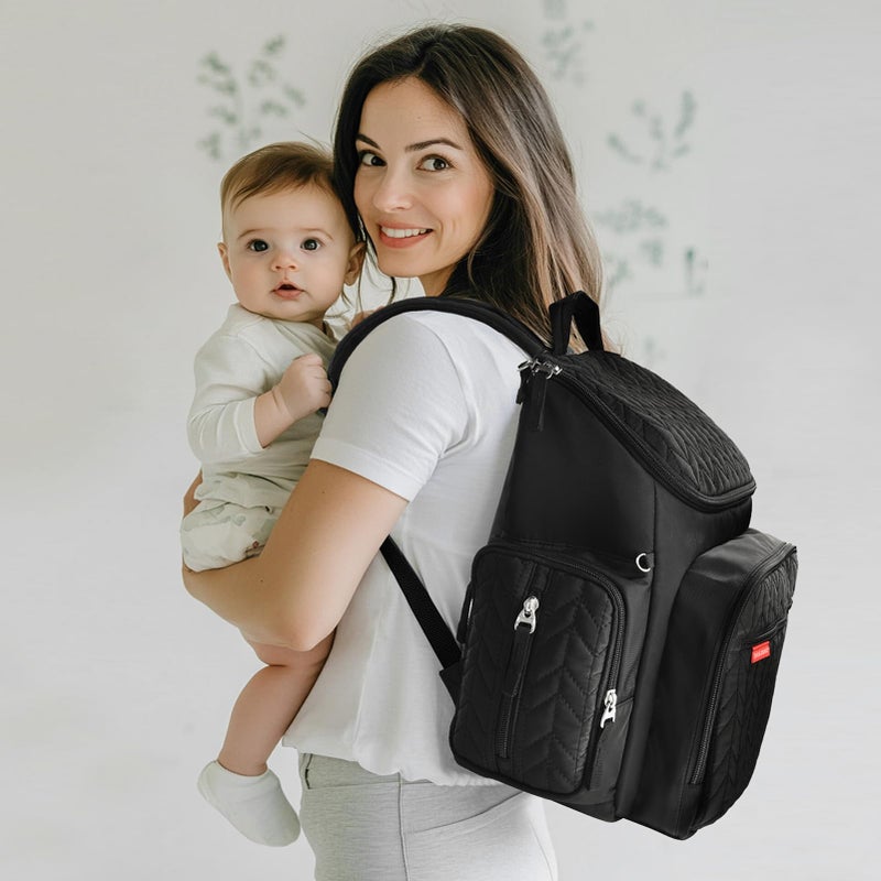 Bebamour Diaper Bag Backpack Large Capacity Diaper Backpack Travel Baby Bags with Changing Pad, Mesh Bag, Insulated Bag, Pacifier Case& Stroller Attachment, Diaper Backpack for Mom&Dad (Black) - Image 2