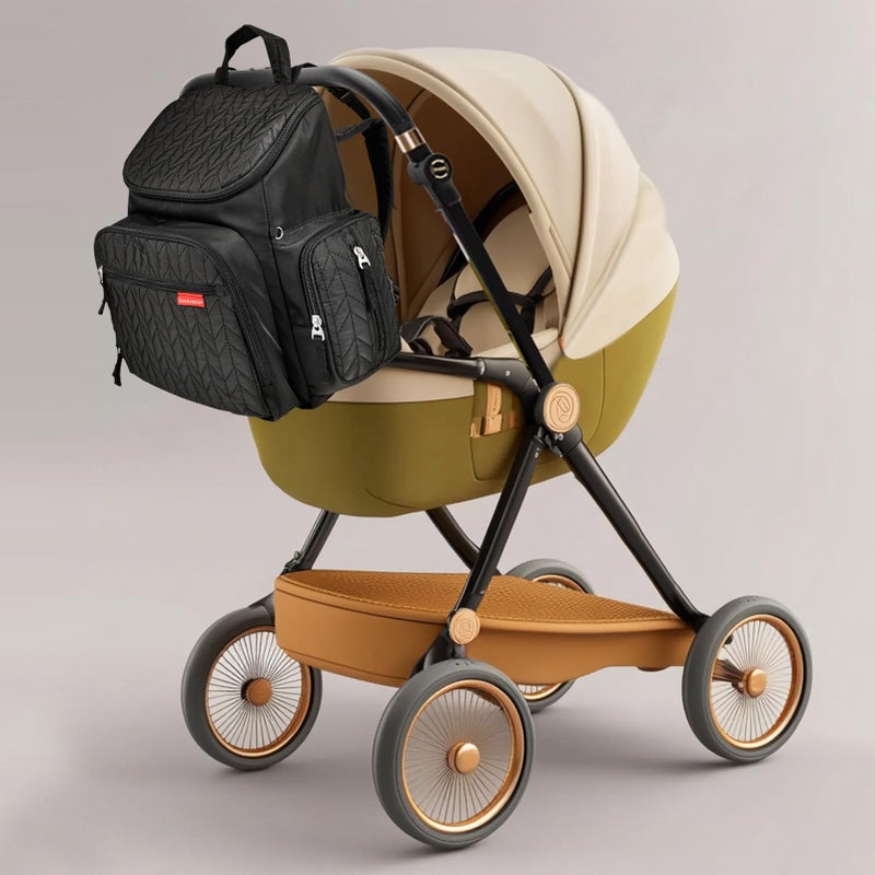 Bebamour Diaper Bag Backpack Large Capacity Diaper Backpack Travel Baby Bags with Changing Pad, Mesh Bag, Insulated Bag, Pacifier Case& Stroller Attachment, Diaper Backpack for Mom&Dad (Black) - Image 3