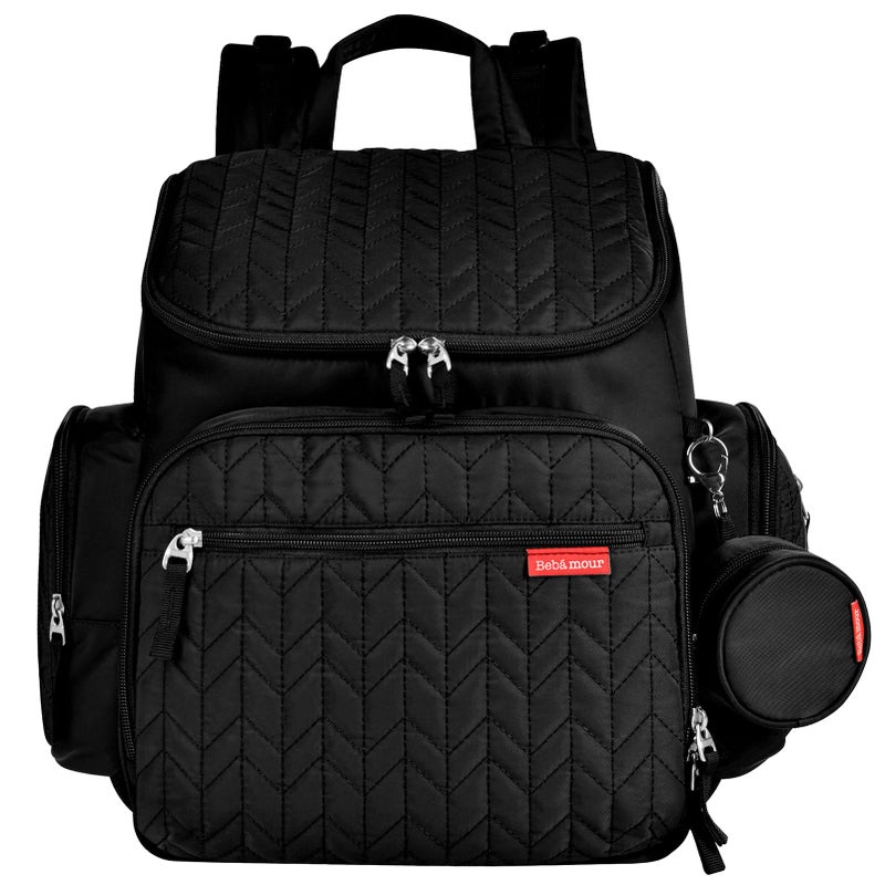 Bebamour Diaper Bag Backpack Large Capacity Diaper Backpack Travel Baby Bags with Changing Pad, Mesh Bag, Insulated Bag, Pacifier Case& Stroller Attachment, Diaper Backpack for Mom&Dad (Black) - Image 1