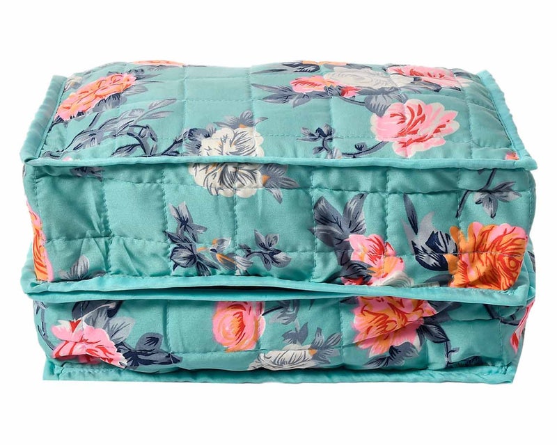 Kuber Industries Heart Home Flower Printed Foldable Cotton Undergarments Clothes OrganizerStorage Bag With 2 Tranasparent Compartment Green50HH01817 - Image 1