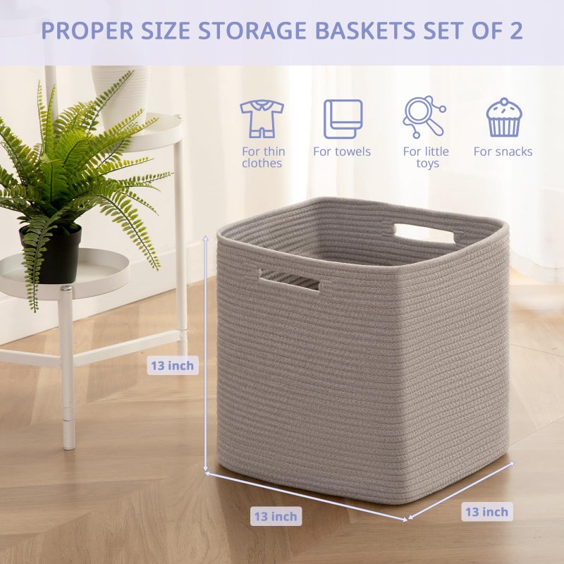 OIAHOMY Storage Cubes, 13 Inch Cube Storage Organizer, Collapsible Storage Bins, Baskets for Organizing, Storage Bins for Shelves-Grey, 2-PACK - Image 2