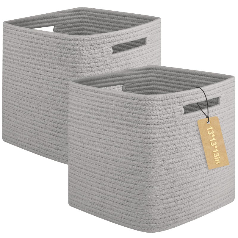 OIAHOMY Storage Cubes, 13 Inch Cube Storage Organizer, Collapsible Storage Bins, Baskets for Organizing, Storage Bins for Shelves-Grey, 2-PACK - Image 1