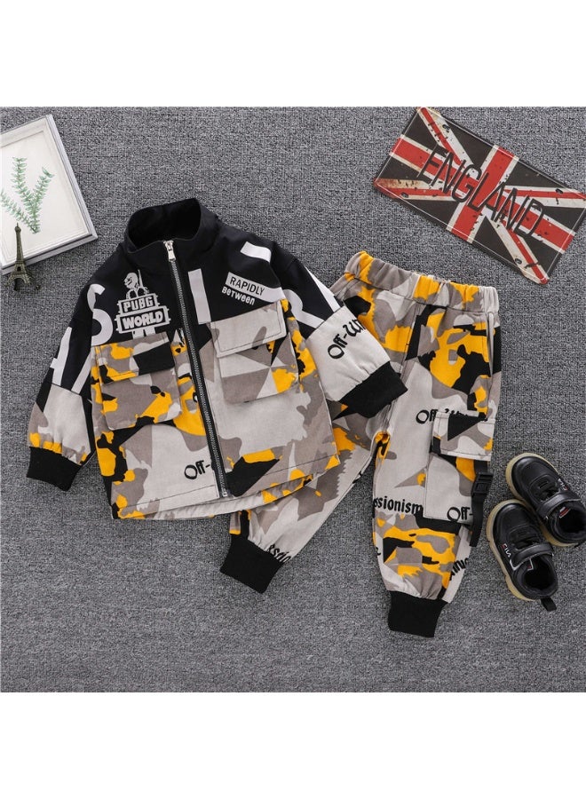 KUYING New Casual Children's Clothing Letter Zipper Two-Piece Set