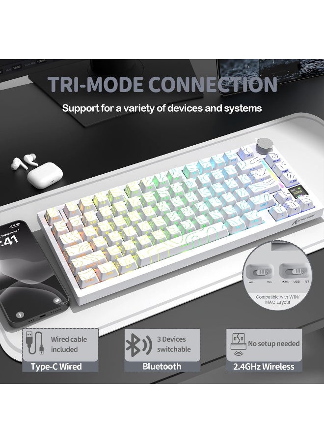 هجوم القرش X820Ultra Tri-mode Gasket Mechanical Keyboard 75% Gasket-mounted Bluetooth 5.1/2.4G Wireless & Type-C Wired Mechanical Keyboard - White Contours +Gift Switch - Image 3