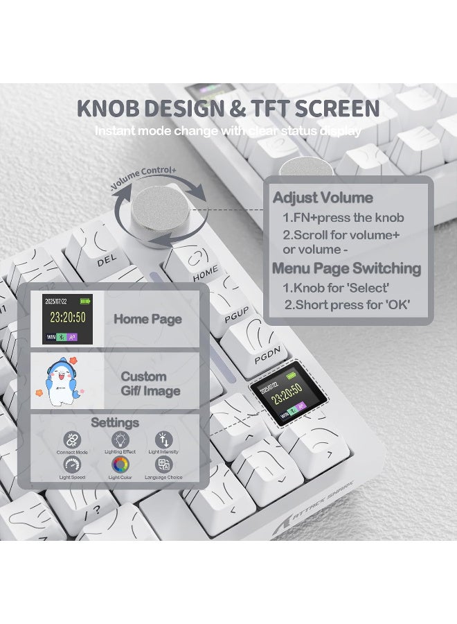 هجوم القرش X820Ultra Tri-mode Gasket Mechanical Keyboard 75% Gasket-mounted Bluetooth 5.1/2.4G Wireless & Type-C Wired Mechanical Keyboard - White Contours +Gift Switch - Image 2