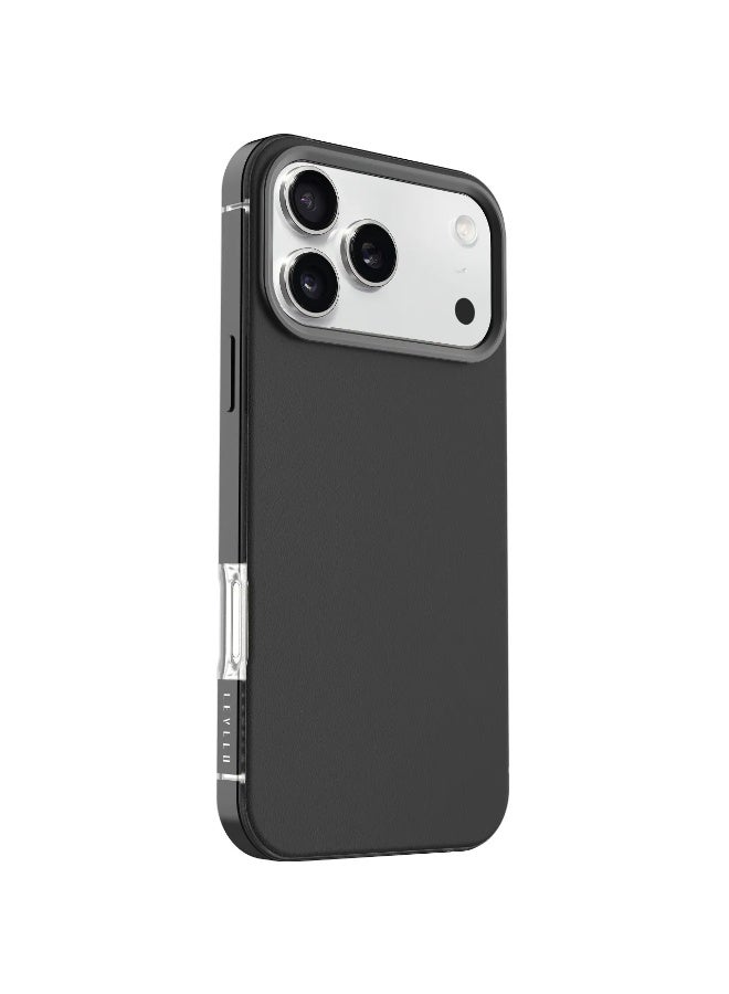 LEVELO iPhone 17 Pro Max Mia MagSafe Case with Matte Silicone Texture & Shock-Resistant Bumper / Anti-Fingerprint & Non-Slip Texture / Aluminum Alloy Frame for Camera & Edges / Frosted Clear Design - Phantom Black - Image 2