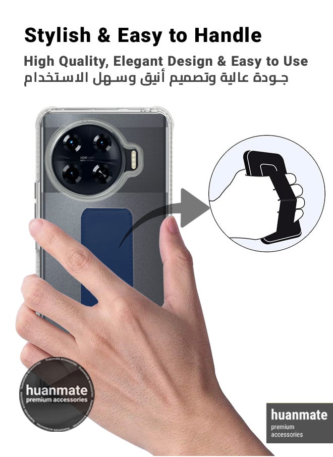 huanmate - Tecno Spark 20 Pro Plus Magnetic Case With Hand Grip Holder & Kickstand - Strong Grip for Magnetic Car Holder, Stylish & Functional, Ultimate Convenience & Hands-Free Viewing - Clear/Navy Blue - Image 1