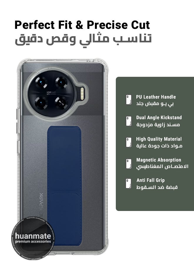 huanmate - Tecno Spark 20 Pro Plus Magnetic Case With Hand Grip Holder & Kickstand - Strong Grip for Magnetic Car Holder, Stylish & Functional, Ultimate Convenience & Hands-Free Viewing - Clear/Navy Blue - Image 1