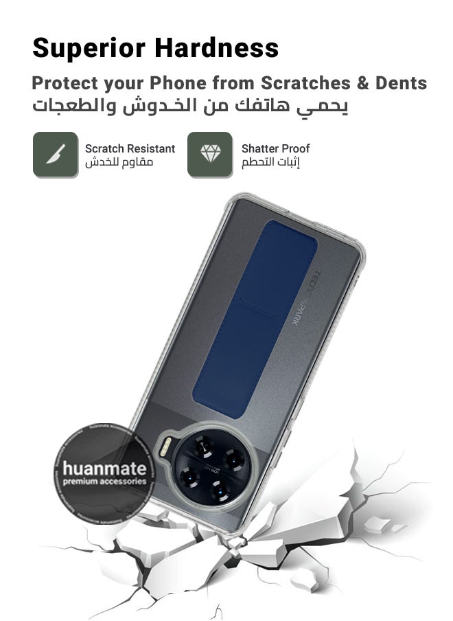 huanmate - Tecno Spark 20 Pro Plus Magnetic Case With Hand Grip Holder & Kickstand - Strong Grip for Magnetic Car Holder, Stylish & Functional, Ultimate Convenience & Hands-Free Viewing - Clear/Navy Blue - Image 1
