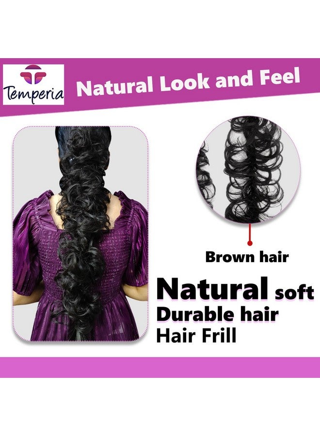 Temperia Messy Hair Frill Extension For Women & Girls - Premium Braid Ponytail Hair Accessories - Brown - 1 Pc - Image 4