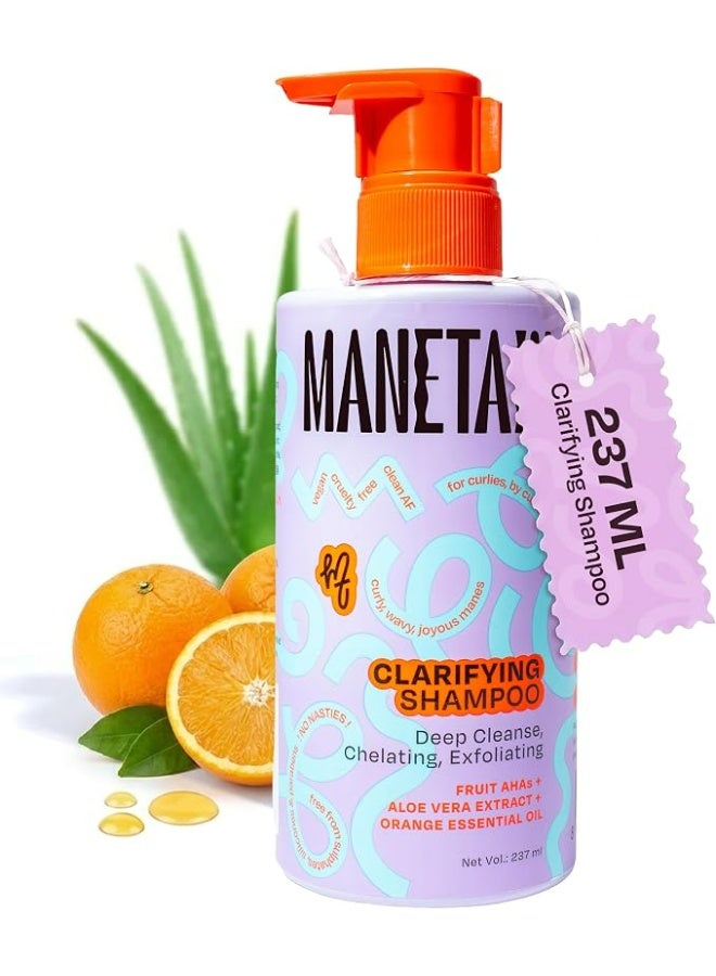 Manetain Clarifying Shampoo for All Hair Types 236ml Sulphate Paraben and Toxin Free Mild Vegan Shampoo for Women, Men with Wavy, Dry, Curly and Frizzy Hair - Image 1