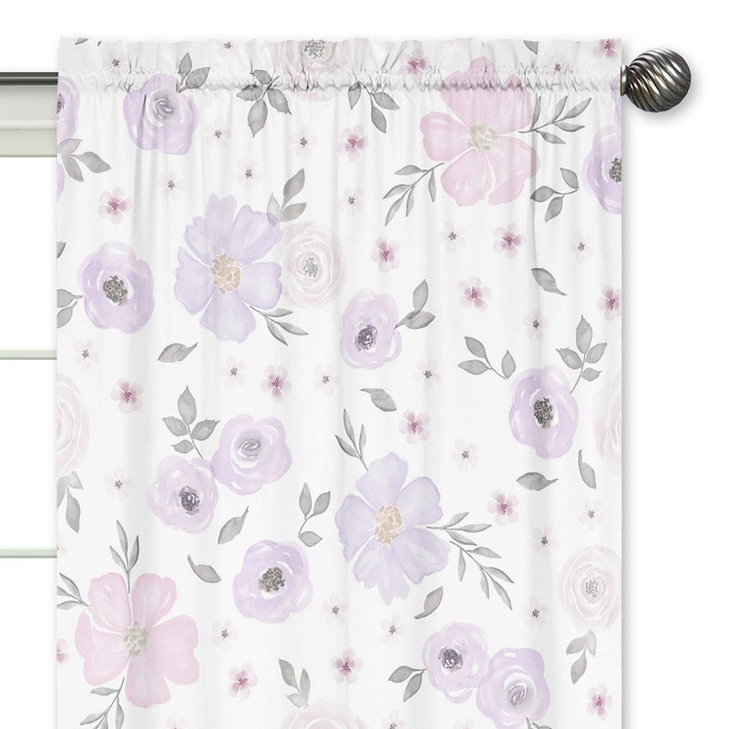 Sweet Jojo Designs Lavender Purple, Pink, Grey and White Window Treatment Panels Curtains for Watercolor Floral Collection - Set of 2 - Rose Flower - Image 3