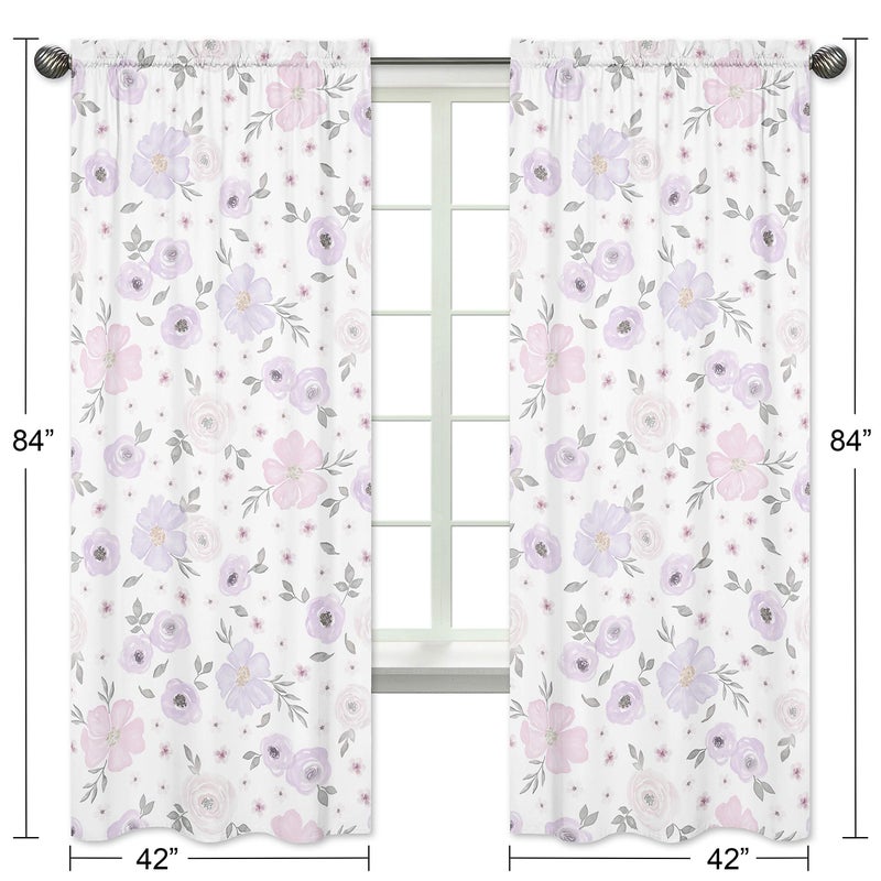 Sweet Jojo Designs Lavender Purple, Pink, Grey and White Window Treatment Panels Curtains for Watercolor Floral Collection - Set of 2 - Rose Flower - Image 5